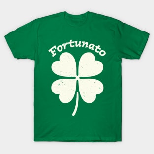 Fortunato Emblem - Distressed Four-Leaf Graphic Design T-Shirt